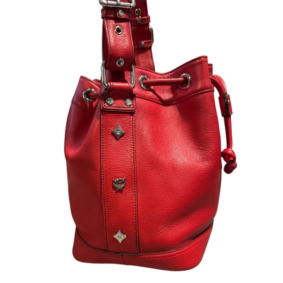 MCM Red Bucket Drawstring Bag with Adjustable Strap EUC - Picture 5 of 14